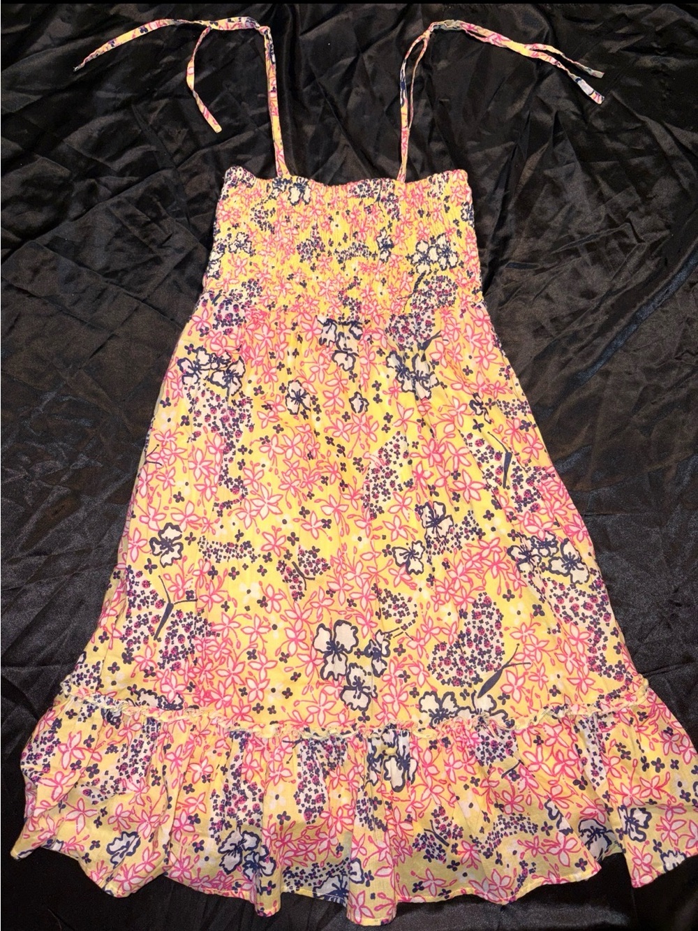 Lilly Pulitzer Yellow Sundress with Pink & Navy Accents Y2K